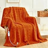 Heated Blanket ElectricThrow, Waffle Heating Blanket with 12 Heat Levels, Fast Heating Blanket with 1-12 Timer Settings, Overheat Protection with ETL & FCC for Home Office (Orange, Singe(50'x60'))
