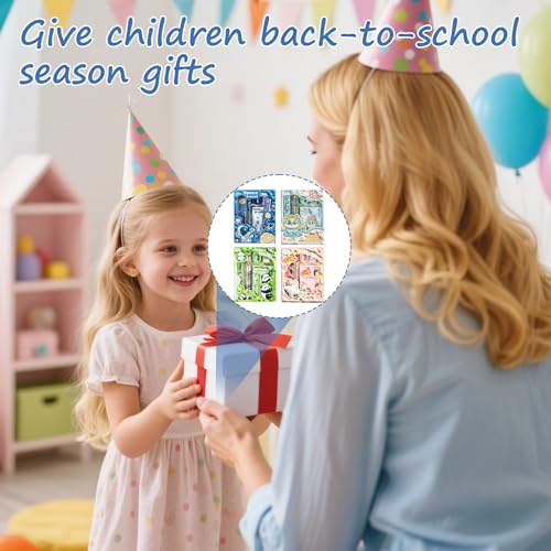 4Pcs Schreibwaren Studenten Set, Kinder Cartoon Schule Geschenk (Katze, Panda, Astronaut, Drache) mit Lineal, Bleistift, Bleistiftspitzer, Notizbuch, Radiergummi, für Bürobedarf Party Mitgebsel