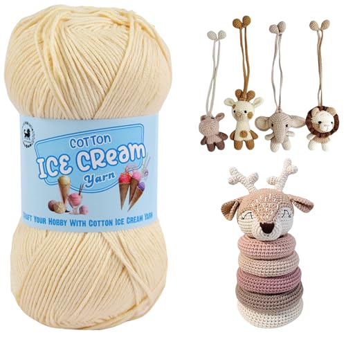 Image of NESTNHAVEN Cotton Ice Cream Yarn - (100g, 250m)- Luxury Yarn for Amigurumi, Embroidery, Toys, Garments, Flowers and Hobby Projects (Off White)