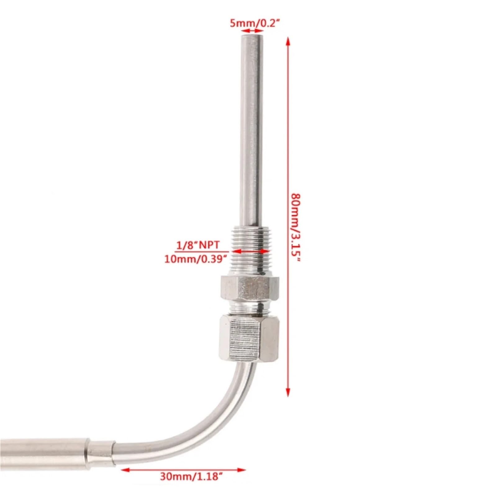Sensores de temperatura de acero inoxidable de -100 ~ 1250 °C, termopar tipo K/PT100 para sonda de temperatura de gas de escape de motor, 1 m ~ 10 m (PT100 tipo 5 M)