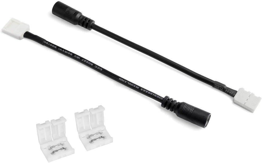 LE 2 Pin Connector Kit, 8mm DC Adapter Cable, Power Connectors for Single Color LED Strip Light, Pack of 2