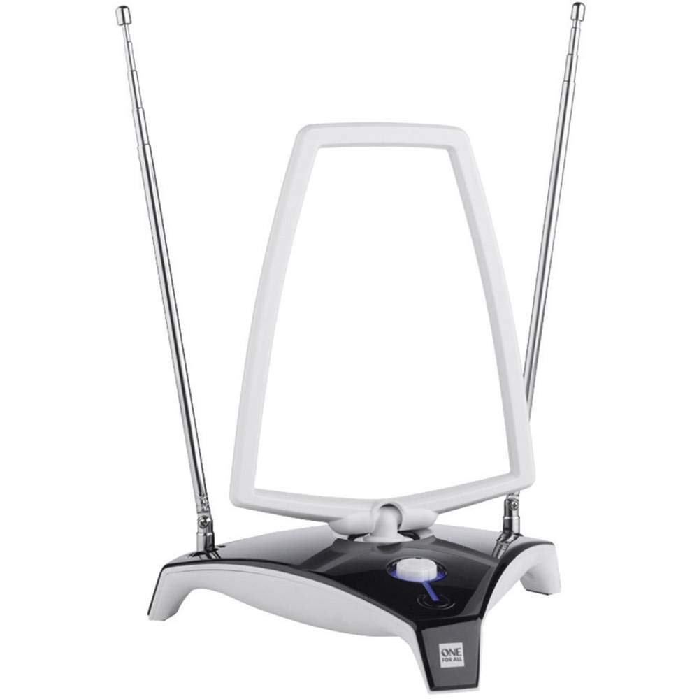 Antenne Full HDTV intérieure amplifiée de One for All avec d'Excellente Performance pour DVB-T TNT Numérique et Analogique TV Signaux - à 15km Range - avec Câble Coaxial - VHF/UHF - Gris - SV9360