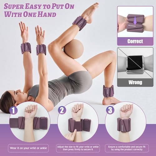 Image of BECOJADDE Ankle Weights Set of 2 (1 lb /2 lb /3 lb Each) Adjustable Wrist Weights for Women Men Wearable Arm Leg Weight for Pilates, Running, Walking, Workout, Yoga