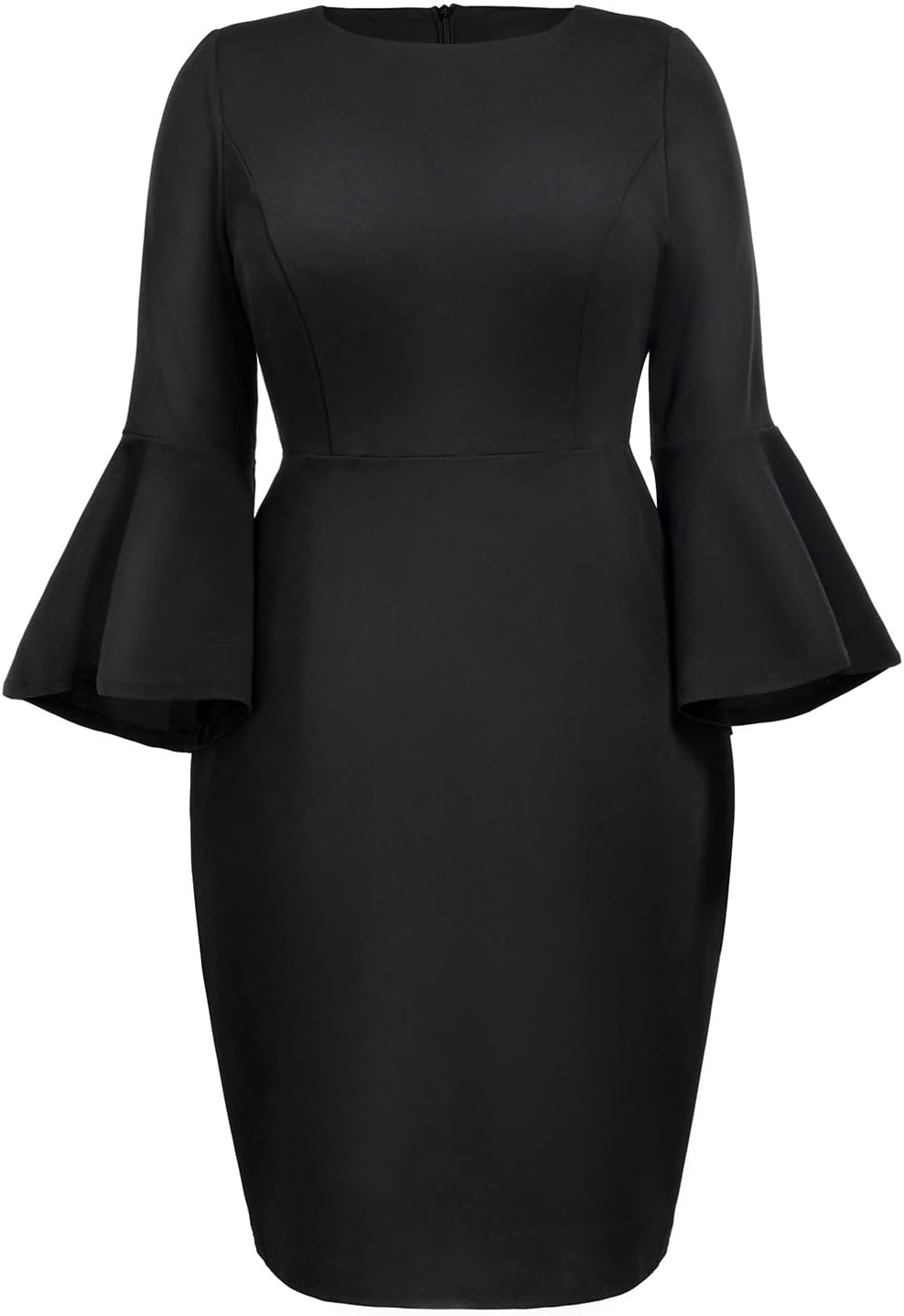 Plus Size Cocktail Dress - Church Bodycon Wedding Guest Bell Long Sleeve Pencil Dresses - Image 5