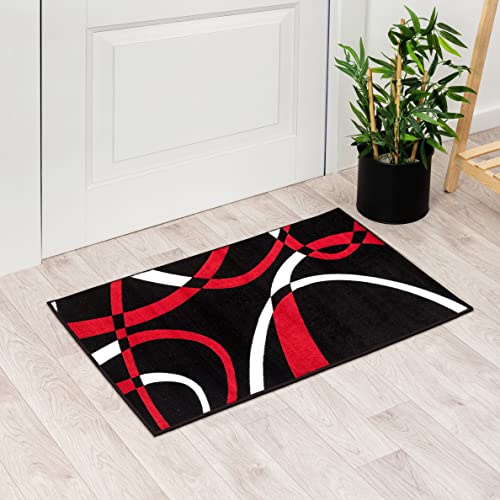 2305 Geometric Abstract Red Black 2x3 Area Rugs for Entryway