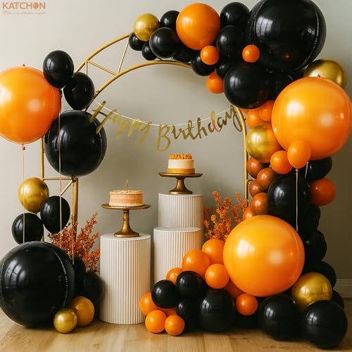 Image of Katchon, Huge, Metallic Orange and Black 4D Foil Balloons - 22 Inch, pack of 6 | Halloween Decorations Indoor with Halloween Balloons | Fall Decorations For Home, Thanksgiving decorations Indoor