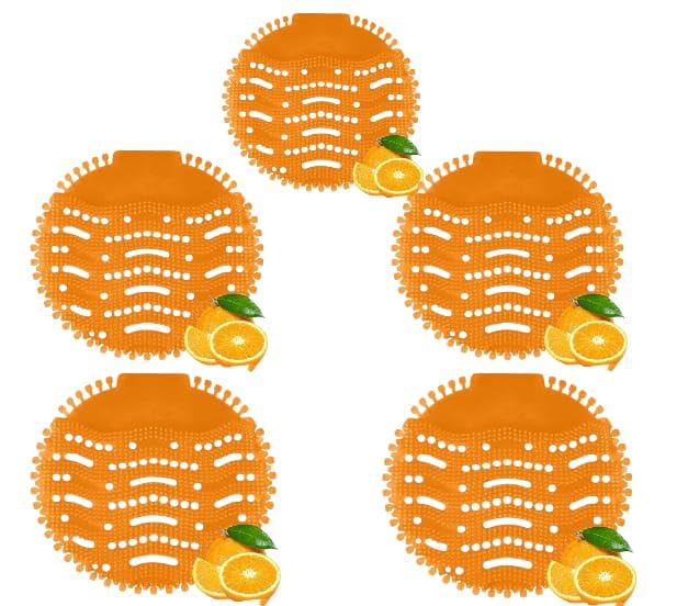 Solace Hygiene-Urinal Screens,5 Packs Urinal Screen Deodorizer Mats, Urinal Mats Pads Deodorizer, Splash Free Urinal Mat, Odor Neutralizer Urinal Screen for Toilet, Bathroom, Office, Hotel, Orange-image-2