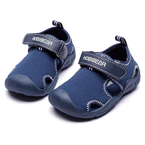 HOBIBEAR Boys Water Shoes Quick Dry Breathable Aqua Kids Sport Sandals Beach Swim Pool Water Park (Blue,8 Toddler)