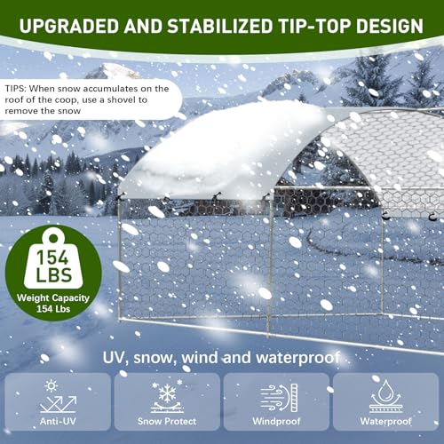 Large Metal Chicken Coop with Run, Metal Chicken House Pen Walk in Poultry Cage Chicken Run Pen, Outdoor Chicken Runs for Yard with Waterproof & Anti-UV Cover