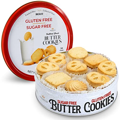 pie crust sugar free - Gluten Free Sugar Free Butter Cookies Variety Tin 36 Count Traditional Danish Butter Cookies, No Preservatives No Coloring Premium Assorted Gluten Free Cookies for Diabetics (1 Pk, 12 Ounce)