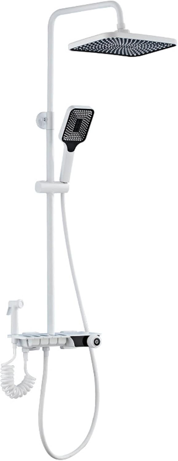 Shower System White Thermostatic Digital Display Shower Fixture Combo Set Brass Bathroom Shower Faucet with Rain Shower Head,Handheld Shower Head and Handheld Bidet Sprayer