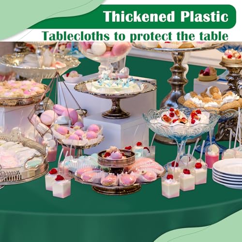Image of Dark Green 14 Pack 84 Inch Plastic Tablecloths, Disposable Round Tablecloth, Party Table Cover Plastic Table Cloth