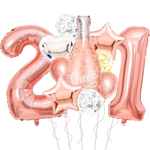 Rose Gold 21st Birthday Decorations for Her 21 Balloon Number 40 Inch Champagne Balloon for Rose Gold Birthday Decorations Bachelorette Party Decor