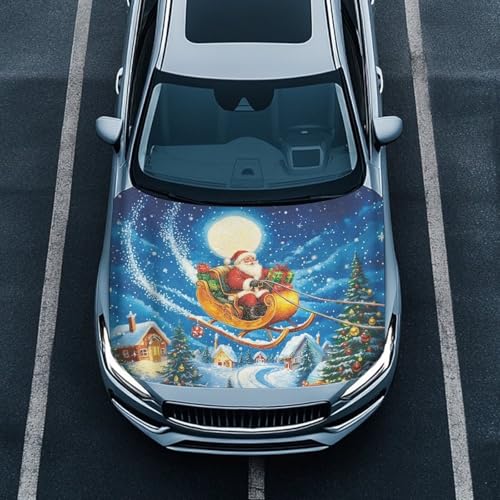 Image of Renewold Christmas Santa Claus Car Hood Cover for Automobile Vehicle Hood Protector Party Festival Celebration Decor Outdoor Wrap Blanket Exterior Car Accessories Gift for Women Men