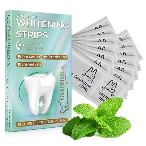 Professionelle Zahnaufhellungsstreifen 28 Stück – Peroxidfreie Zahnaufhellung für empfindliche Zähne, Whitening Strips für sanftes Aufhellen, einfache Verwendung zu Hause oder auf Reisen
