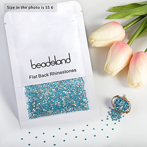 Image of Beadsland 2880pcs Flat Back Crystal Rhinestones Round Gems for Nail Art and Craft Glue Fix,Aquamarine,SS6,1.9-2.1mm | Flatback Glass Gems, 1.9-2.1mm, for Nail Art Craft, Glue Fix