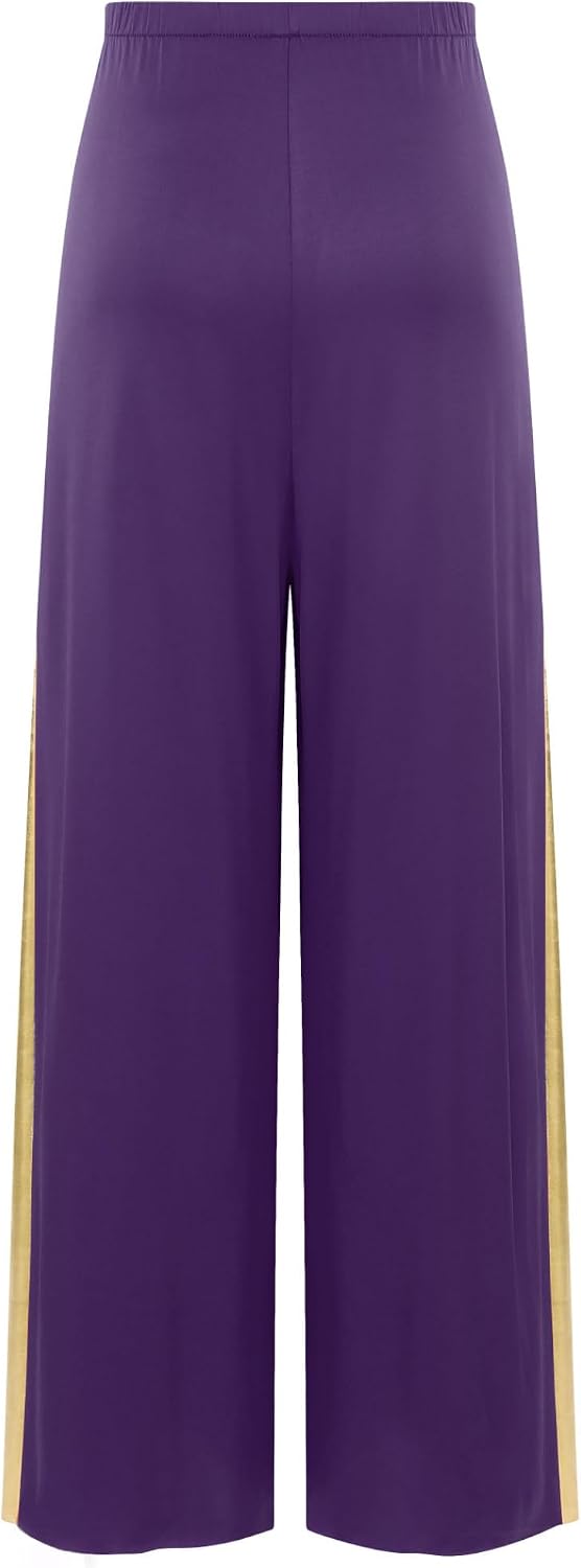 Womens Metallic Praise Dance Pants High Waist Wide-Leg Trousers for Liturgical Church