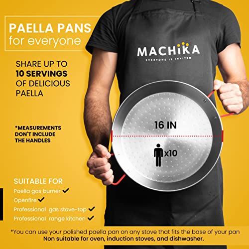 Machika 17 inch Carbon Steel Paella Pan, 42cm Polished Steel Large Skillet From Spain, Great for Paella Parties Indoors, Outdoors, Camping & More, Imported Spanish Paellera, Made by Garcima - Thumbnail 3