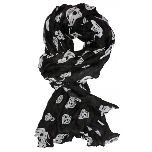 Foulard Echarpe Cheche Etole - Motif Tete de Mort - Tendance Collection Printemps Eté 2013 - 160 cm x 100 cm (Noir)