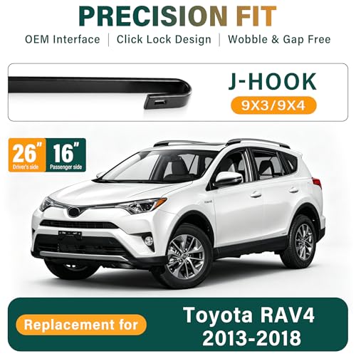 Image of Windshield Wiper Blades Replacement for Toyota RAV4 2013-2016 2017 2018 | Original Equipment Replacement Front Rear Wipers Blade Set - 26 inch+16 inch+10 inch (Set of 3) U /J Hook