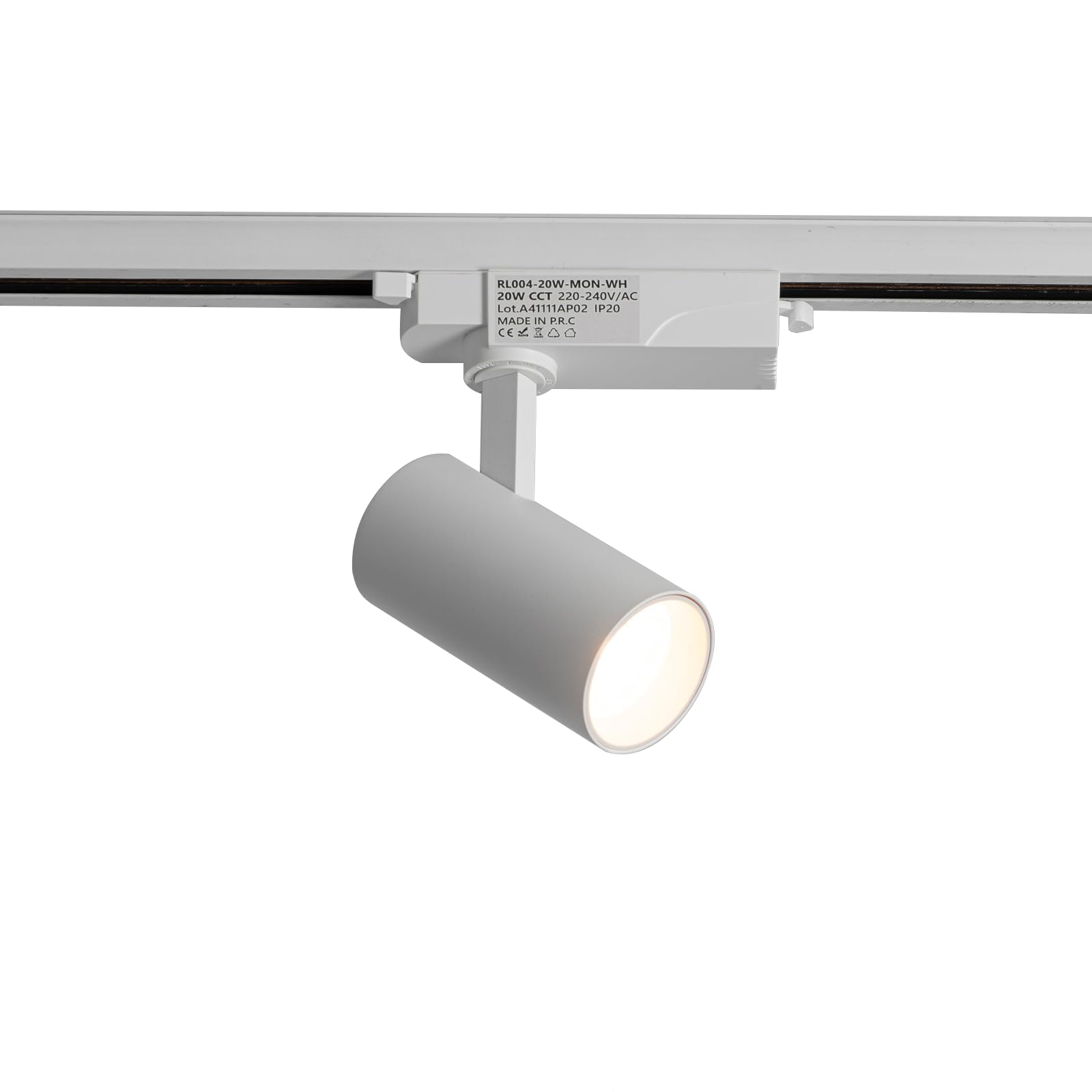 Alpinaluz Foco LED para Carril Monofásico 20W 2000lm CCT Seleccionable 2700K-4000K-6000K Orientable Blanco Mate con Ángulo de Apertura de 40° para Iluminación Comercial y Residencial