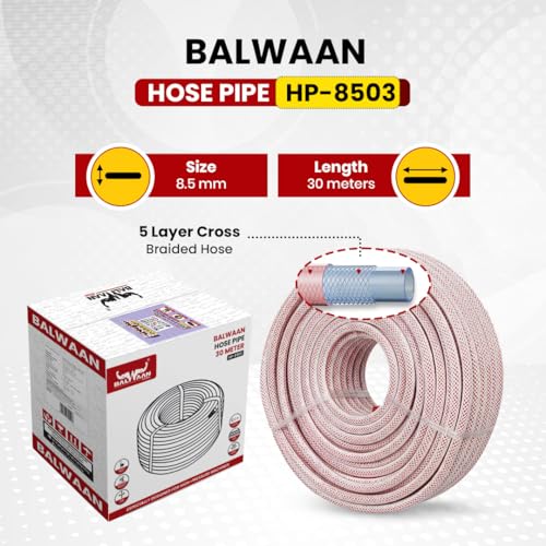 Image of BALWAAN Krishi Hose Pipe | 8.5mm | 30 Meter | Heavy Duty 5 Layer Braided | for Spraying, Irrigation & Gardening | UV & Weather Resistant | HP-8503