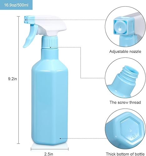 Miniatura 2 de Botella rociadora de plástico con boquilla ajustable de 16.9 onzas, a prueba de fugas, recipiente vacío recargable para agua, limpieza, cabello,