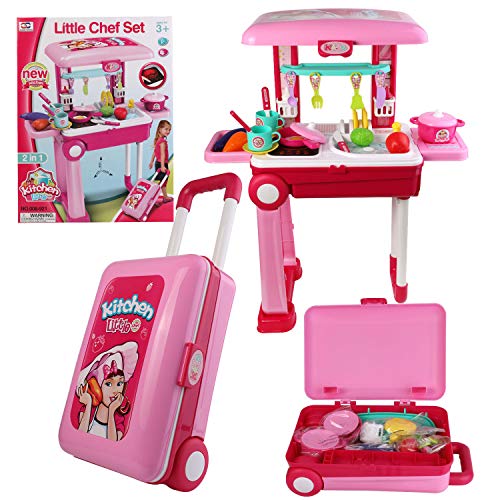 Kids Kitchen Playset, 2-in-1 Indoor/Outdoor Play Kitchen Set with Realistic Lights & Sounds, Play Food & Kitchen Accessories