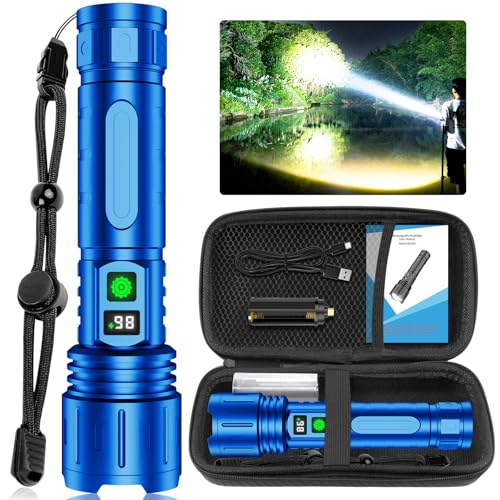 Image of Banral Flashlights High Lumens Rechargeable, Super Bright LED Powerful Flashlight, Type-C, 5 Modes, Zoomable, IPX5 Waterproof High Powered Tactical Flash Light for Emergency Camping,Blue