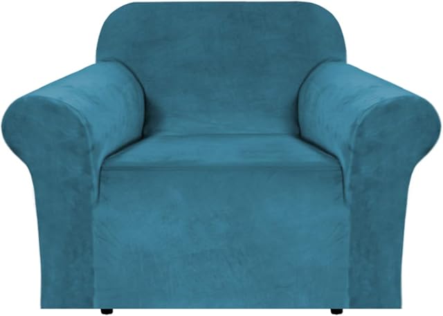 BellaHills Real Velvet Stretch Sofa Covers Couch Covers Sofa Slipcovers Furniture Protector for Sofas | Form Fitted with Elastic Bottom, Ultra Thick Soft Non Slip Covers (1 Seater, Peacock Blue)