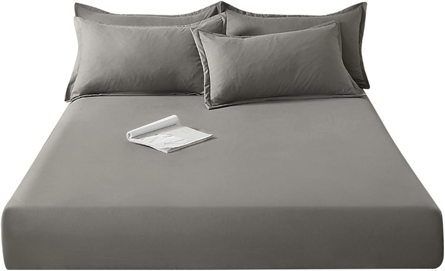 King Size Fitted Sheets Cotton, Soft Bed Sheets Fitted Solid Color Grey 71"x79" Bottom Sheets for 4 inch Mattress