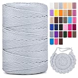 Polyester Macrame Cord 3mm X 246 Yards，Colorful Polyester Yarn，Polypropylene Silk Rope for Knitting & Crochet Braided Macrame Cord for Hats Shoes Bags Plant Hangers Rug DIY Crafts