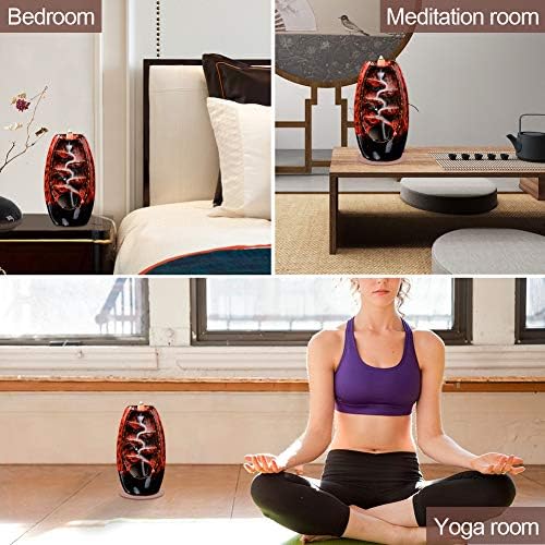 SPACEKEEPER Backflow Incense Holder Waterfall Incense Burner, Ceramic Aromatherapy Ornament Home Decor with 120 Backflow Incense Cones + 30 Incense Stick, Red