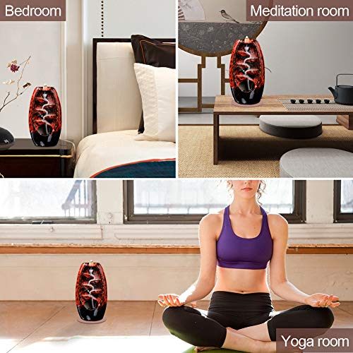 SPACEKEEPER Ceramic Incense Burner Holder Waterfall, Aromatherapy Ornament Home Decor with 120 Backflow Incense Cones & 30 Stick, Red - Thumbnail 6
