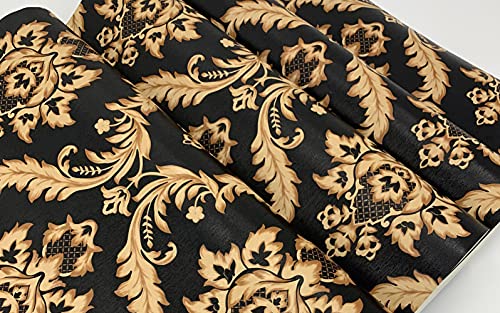 Qihang European Style Gold - Flecked Process Damask Pvc Wallpaper Black Colors 0.53M(1.73') X 10M(32.8')=5.3㎡(57Sq.ft) #TOP4