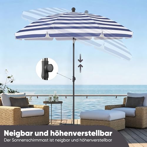 Sekey Parasol balkonowy 200 cm z pokrowcem - parasol plażowy do ogrodu, na taras i balkon - regulowana nachylenie i wysokość - ochrona UV UPF50+ - GRS
