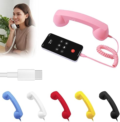Teléfono retro para iPhone y Android, teléfono vintage de la vieja escuela con cable para teléfonos móviles, tipo C retro para teléfonos celulares