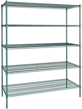 24" x 60" NSF Green Epoxy 5-Shelf Kit with 74" Posts, Heavy Duty Storage Shelving, Wire Shelving Kit, NSF Commercial Storage Rack Unit