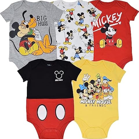 Disney Mickey Mouse Infant Baby Boys 5 Pack Bodysuits Cover