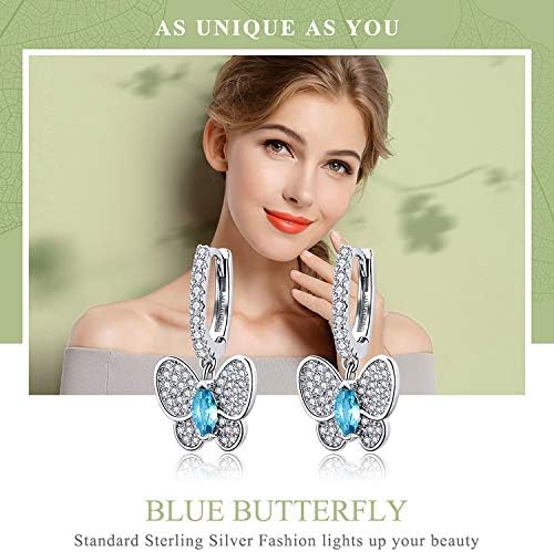 Blue Butterfly Genuine 925 Sterling Silver Luminous Clear CZ Butterfly Crystal Drop Earrings for Women Wedding Engagement jewellery - Image 3