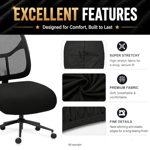Image of Water-resistant Stretchable Desk Office Chair Seat Cushion Covers - Universal Spandex Computer Chair Slipcover - Removable Washable Rotating Backrest Coverings & Cushion Protectors for Dogs, Cats