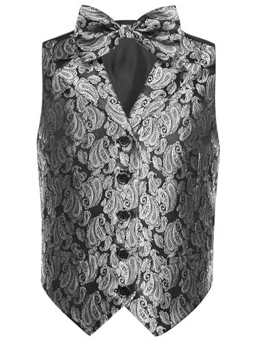 Sywiyi Kids Boys Vintage Jacquard Button Down Formal Suit Waistcoat Vest Single Breasted Party Tuxedo Blazer - Main Image