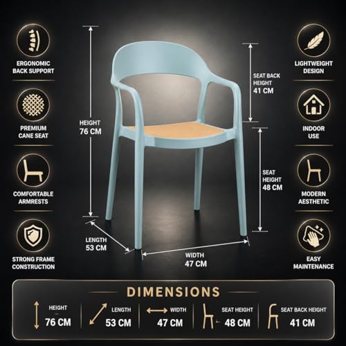 Image of Rattan Style Outdoor Chair | Set of 6 Sky Blue Plastic Arm Chair for Garden, Balcony, Patio & Cafe | Lightweight Weather Resistant Seating | 3 Year Manufacturing Warranty