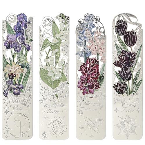 Snylcce Blume Lesezeichen 4er Set Exquisite Silber Violett Seite Marker für Frauen, Ideale Geschenke für Buch-Liebhaber,Perfekt für das Lesen, Buch-Clubs & besondere Anlässe