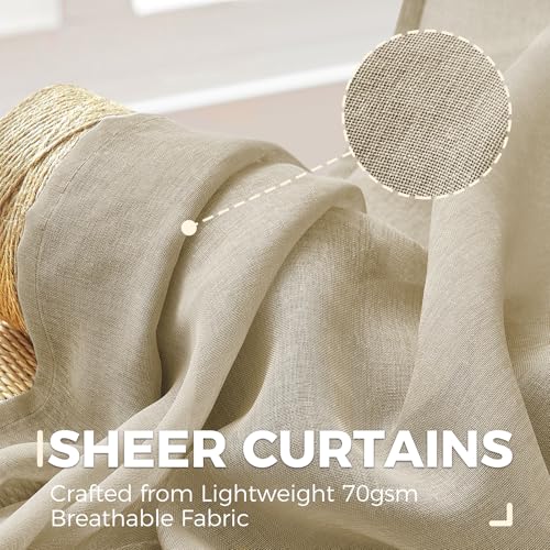 MRTREES Vorhänge Gardinen mit Store Vorhang Voile halbtransparent kurz in Leinenoptik Gardine Schals Beige Creme 150×140cm (H×B) für… – Ansicht 3