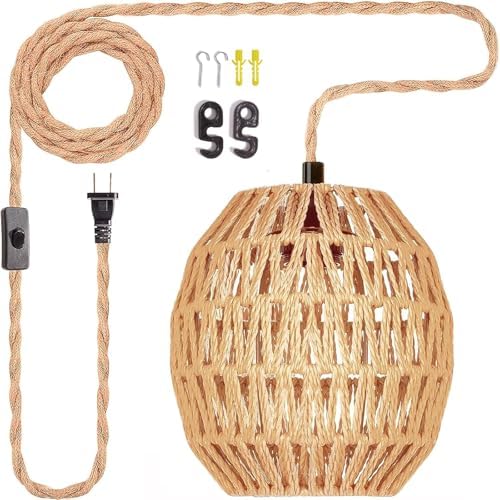 Maliralt Hanging Lamps Rattan Pendant Light Hanging Lights 16.4ft...