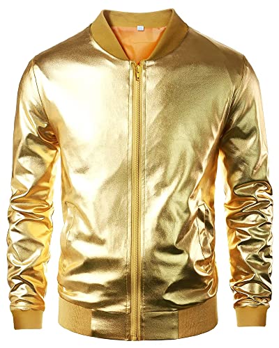 babyhealthy Men's Gold Varsity Jacket Metallic Jacket 70's Disco Bomber Jackets Christmas Party