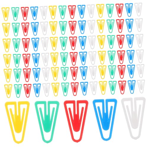 KICHOUSE 100個カラフル三角ペーパークリップ 小型文房具 書類整理用クリップ オフィス 学校 家向け 可愛いデザインでファイルをおしゃれに