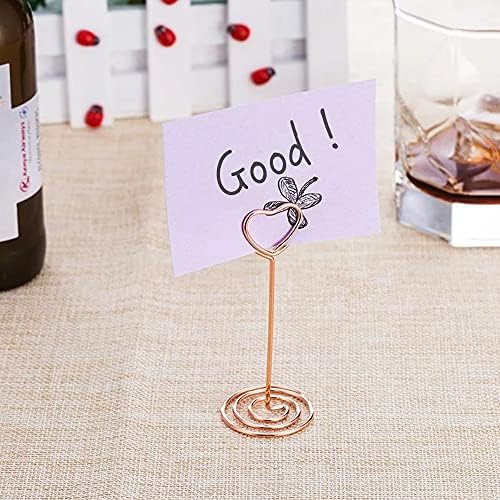 inodiref 12 Pieces Place Card Holders, Heart Shape Table Number Holders, Memo Holder Stand Clip, Photo Clip Holder Stand, for Weddings Party Table Decoration (Rose Gold)