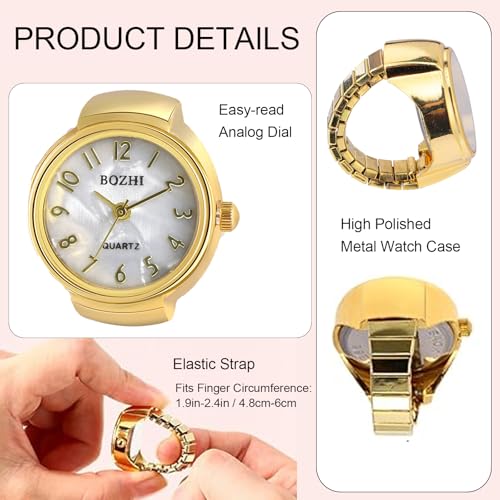 Image of JewelryWe Finger Watch for Women - Stretchy Elastic Band Round Simple Dial Quartz Ring Watches for Daily and Office